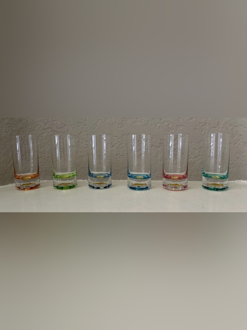 6 French Riviera Vintage Multi Colored Liquor Glasses in Original Box Sunburst